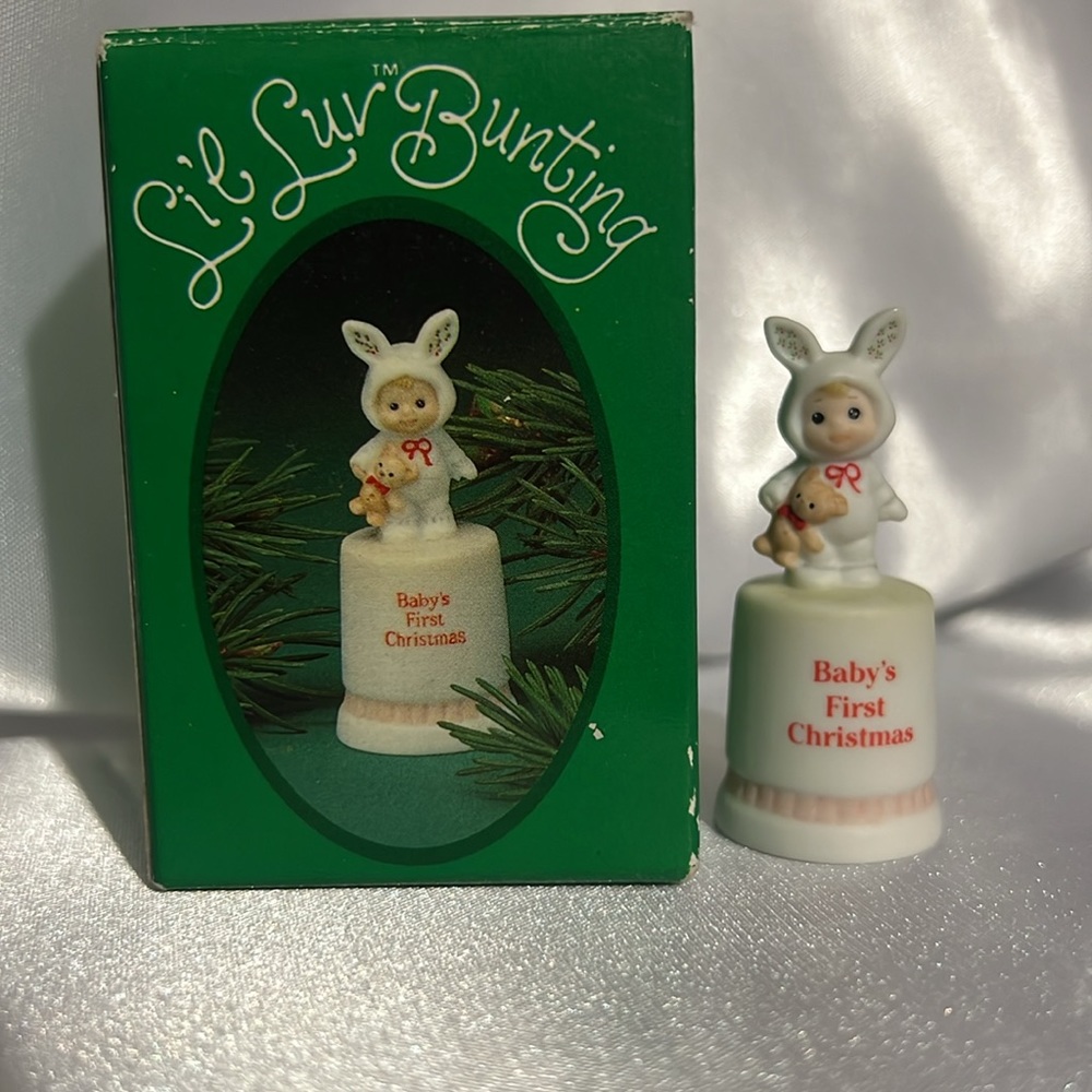 ENESCO Vintage 1985 Bisque Porcelain Miniature “Baby’s First Christmas”